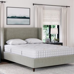 Luxury Hand-Tufted Hybrid Mattress & Sage Green Upholstered Wingback Bed Frame Set