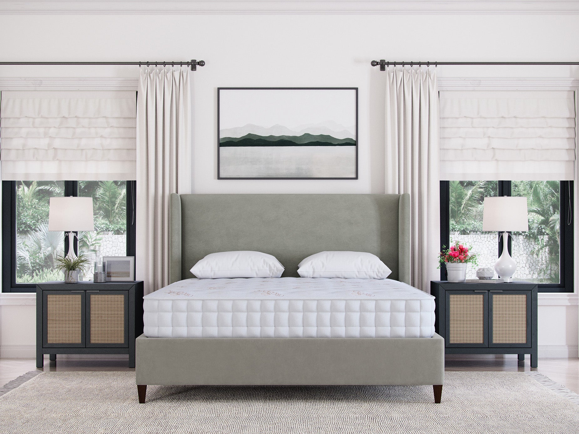 Luxury Hand-Tufted Hybrid Mattress & Sage Green Upholstered Wingback Bed Frame Set - Image 2