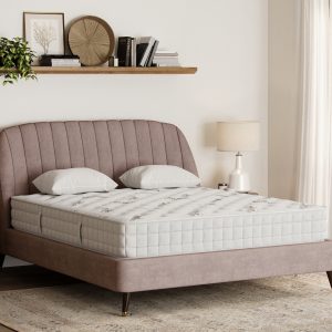 Velvet Channel Tufted Platform Bed Frame with Premium Tufted Hybrid Mattress – Dusty Rose