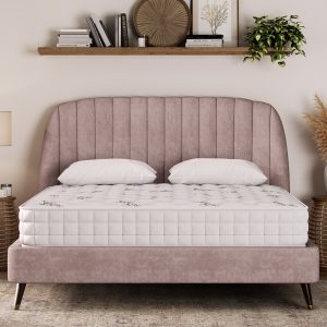 Alternative view of Velvet Channel Tufted Platform Bed Frame with Premium Tufted Hybrid Mattress – Dusty Rose