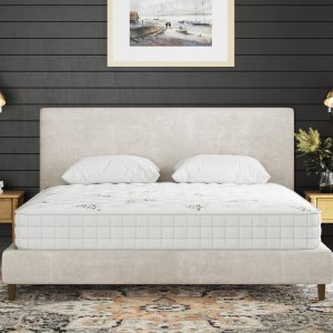 Alternative view of NordiComfort Upholstered Platform Bed Frame with Quilted Hybrid Mattress Set – Off-White