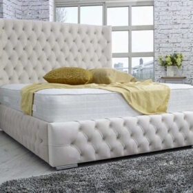 Premium Chesterfield Upholstered Velvet Bed Frame with Tall Tufted Headboard